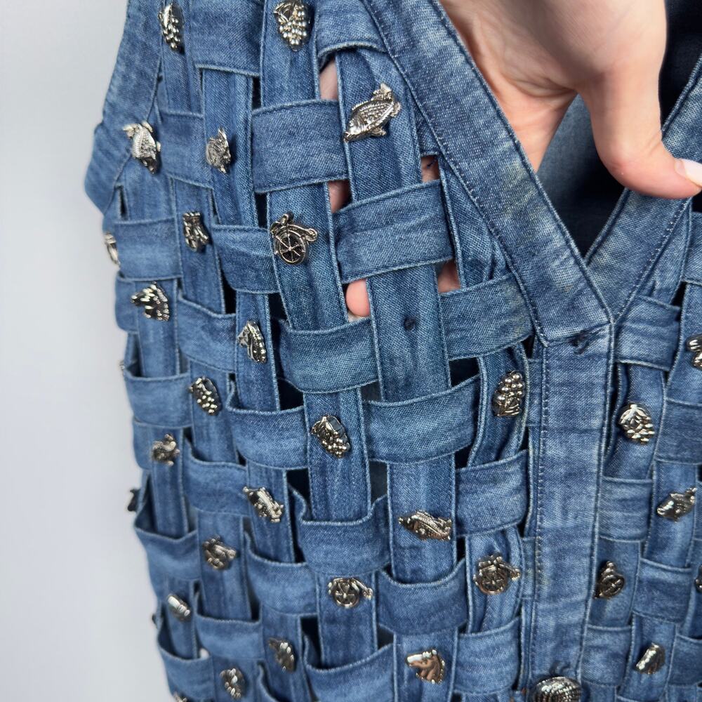 Vintage Ellen Richman Women's Denim Vest Western Silver Charms Size S - Picture 10 of 11